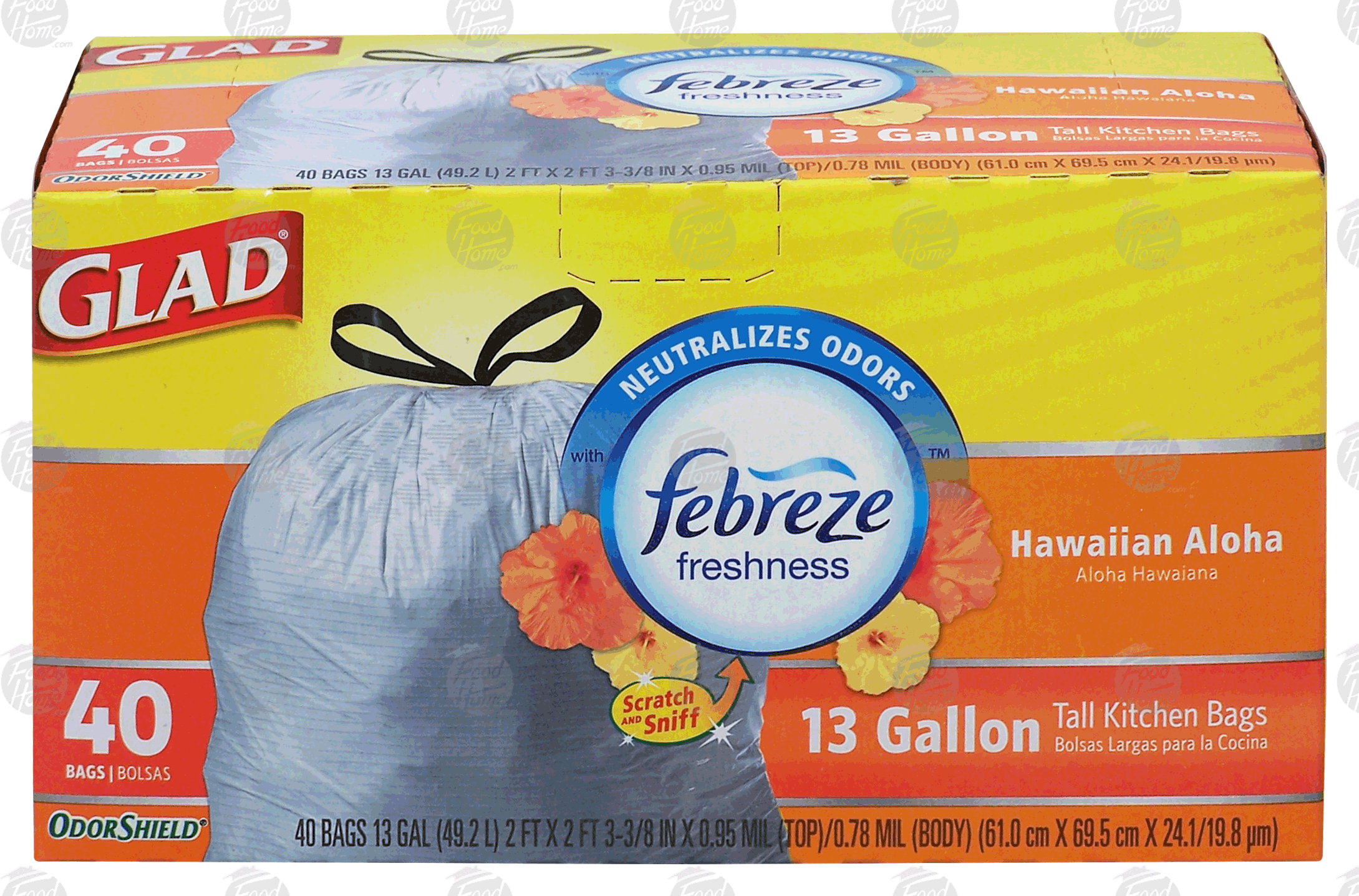 Glad Odor Shield 13 gallon tall kitchen bags with febreze freshness, hawaiian aloha scent Full-Size Picture